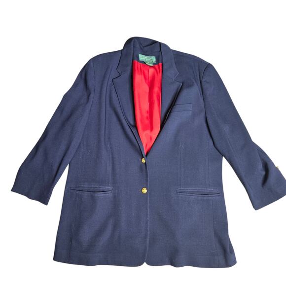 Ralph Lauren Navy Blue Viscose Wool Blend Women's Blazer Size: 18W - Picture 1 of 6